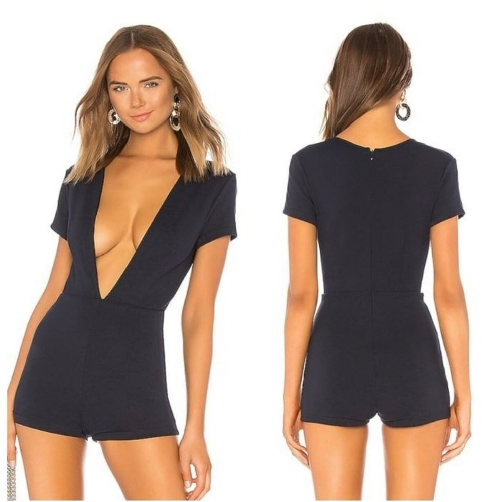 Revolve Womens Superdown Thea Deep V Jersey Romper Navy Size L Comfy Summer